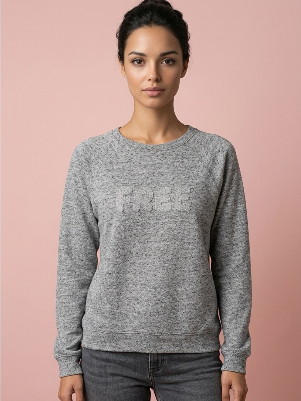 Aritzia Wilfred Free Heather Gray 'FREE' Patch Crewneck Sweatshirt